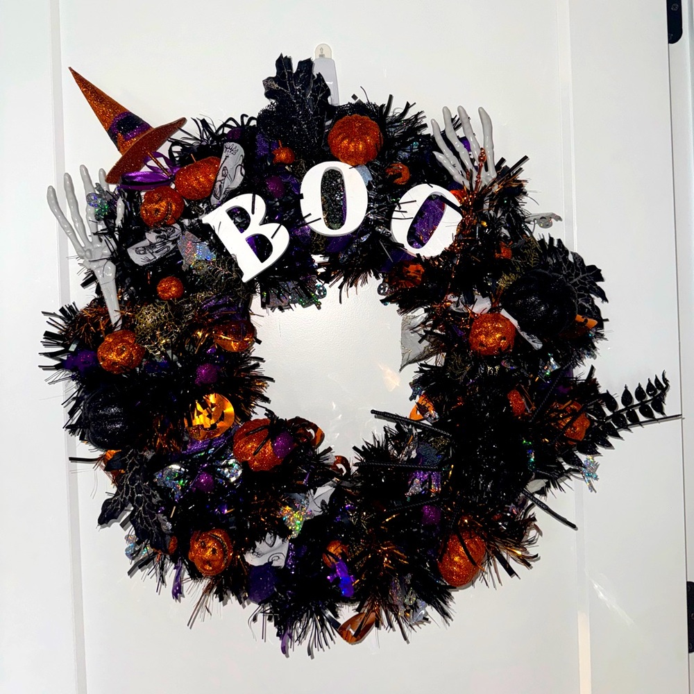 very full homemade halloween wreath style 2